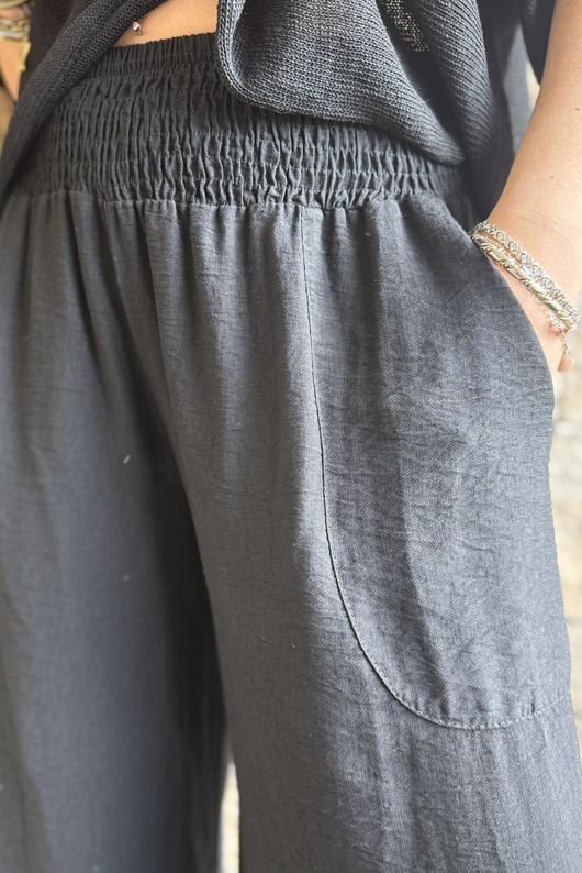 Basso Shirring Wide Leg Pant Black